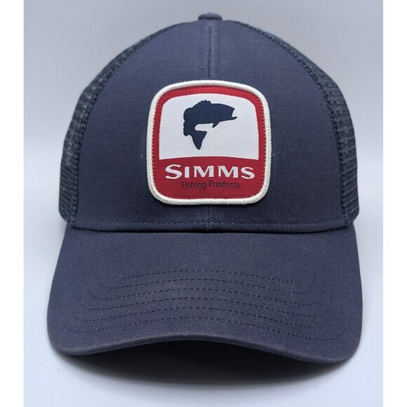 Simms Fishing Products Patch Trucker Mesh Snapback Cap Hat Navy Blue Red White - Picture 2 of 6